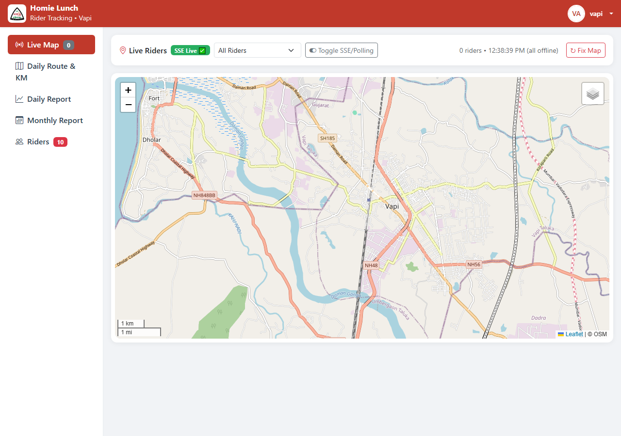 HomieLunch Branch Vapi - Live Map